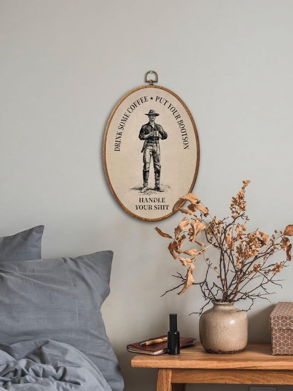 Vintage Western Oval Framed Wall Decor